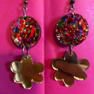 Emeldo Design Gold Mirror Flower Earrings Spring Floral statement Earring